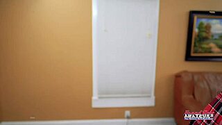 Overwhelmed busty cute blonde Nikki J sucks cock then feels pussy and ass deeply fucked