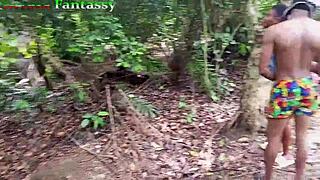 Caught in the bush: ebony pornstar's hardcore fuck with bbc hunter