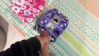 perverted man rubbing cock on intimate area