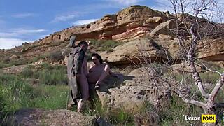 brunette slut fucked in the ass in the middle of the desert