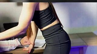 The naughty secretary in shiny pantyhose seduces her boss with a fetish blowjob and doggystyle sex