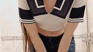 i really want to pee, so i undress and piss in the bath through my wet panties, then squeeze them into your mouth