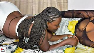 these sexy black lesbians are finger fucking each other in a hot homemade scene