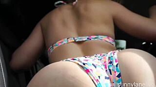Blonde Sunny Lane Enjoys Outdoor Car Relaxation