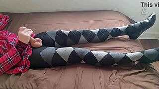 Shemale Jerking Off in Plaid Dress and Argyle Tights!