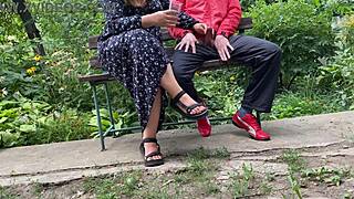 Hot Milf Jerks Big Dick Into Glass On Park Bench