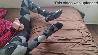 Shemale Jerking Off in Plaid Dress and Argyle Tights!