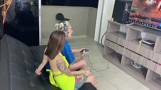 Gamer Fucks Latina While Playing Video Games