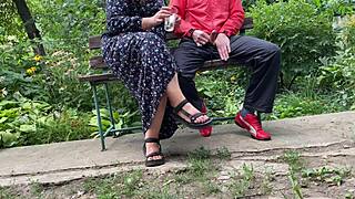 Hot Milf Jerks Big Dick Into Glass On Park Bench