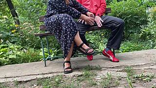 Hot Milf Jerks Big Dick Into Glass On Park Bench