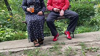 Hot Milf Jerks Big Dick Into Glass On Park Bench