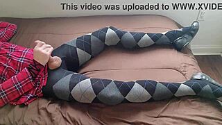 Shemale Jerking Off in Plaid Dress and Argyle Tights!