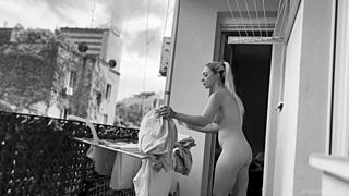 Naked chubby woman flashes neighbors intensely