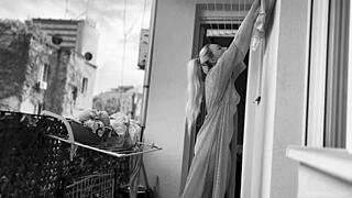 Naked chubby woman flashes neighbors intensely