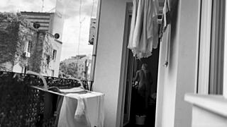 Naked chubby woman flashes neighbors intensely