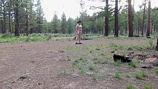 Naked at the campground entrance in sheer clothing!