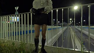 Trans shemale olivia flashes dick and ass on street.