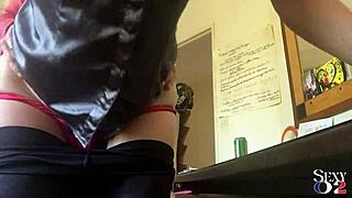 In 1974, a French amateur in satin red thong and leather pants gets doggystyle fucked from behind.