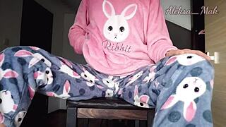 Horny Teen 18+ in Pajama Teasing Small Boobs and Masturbating Pussy