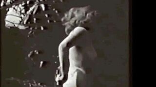 Vintage mature woman explores nature in retro setting