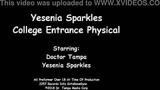 yesenia sparkles says, 'welcome to tampa university, time for your entrance physical'