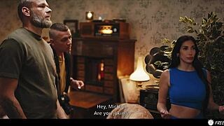 French Brunette's Huge Boobs Sucked While Bound