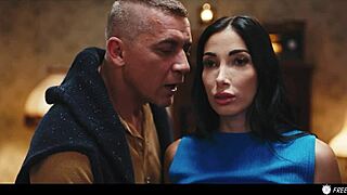 French Brunette's Huge Boobs Sucked While Bound