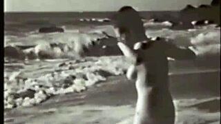 Vintage mature woman explores nature in retro setting