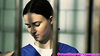 Lesbian cellmates passionately scissoring their pussies