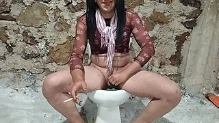 ts stretches ass with cucumber and pees during fruit play