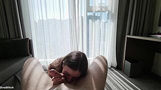 Giving Sensual Morning Blowjob At Hotel Room For Perfect Vacation