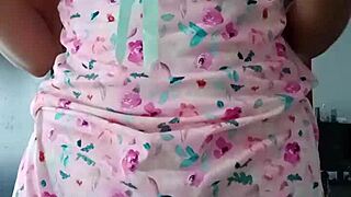 curvy latina model in sexy pink pajamas poses innocently for colleague in homemade softcore solo