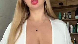 an adult milf with natural tits is waiting, caressing herself. 😍