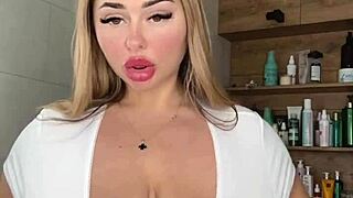 an adult milf with natural tits is waiting, caressing herself. 😍