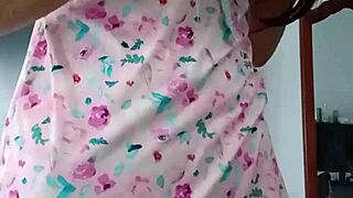 curvy latina model in sexy pink pajamas poses innocently for colleague in homemade softcore solo