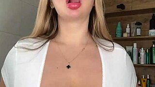 an adult milf with natural tits is waiting, caressing herself. 😍