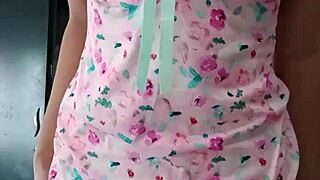 curvy latina model in sexy pink pajamas poses innocently for colleague in homemade softcore solo