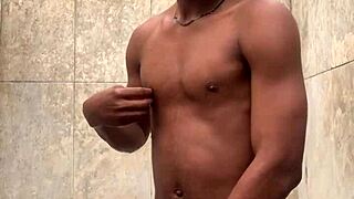 Amateur Soapy Dick Massage Shower Cum Nearly Got Caught