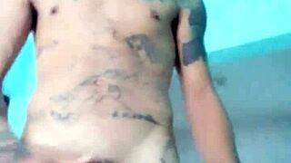 Thin guy shows his good toy in the living room