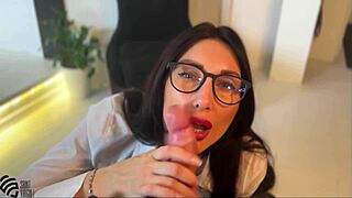 job interview for secretary with cum on face