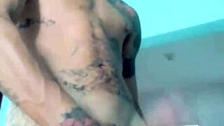 Thin guy shows his good toy in the living room