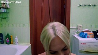 An old hairy guy enjoys a deep blowjob from a pretty blonde beauty in their homemade pov session