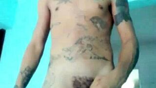 Thin guy shows his good toy in the living room