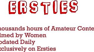 ersties exhibitionist babe plays with her wet pussy in a public restroom