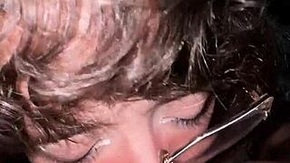 this girl with split tongue deepthroats me and lets me cum on her face