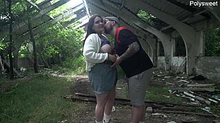 Hot public pegging in sunny weather