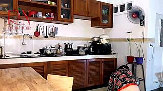 Housewife in pantyhose gets an orgasm while cooking in the kitchen 😋