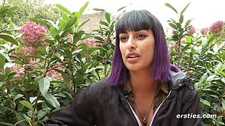 ersties exhibitionist babe plays with her wet pussy in a public restroom