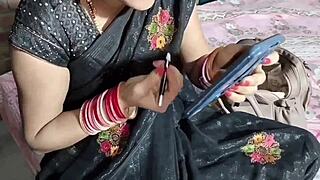 indian beautiful bhabhi pisses in black saree wedding dress