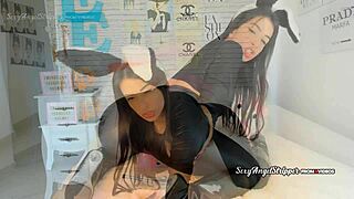 Sexy Latina Bunny In Black Latex Cosplay Cumming With Hitachi Vibrator